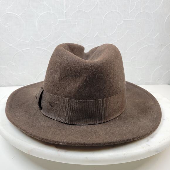 Indiana Jones Brand Wool Hat Mens Small Brown Stylish Bow Ribbon Band 12\